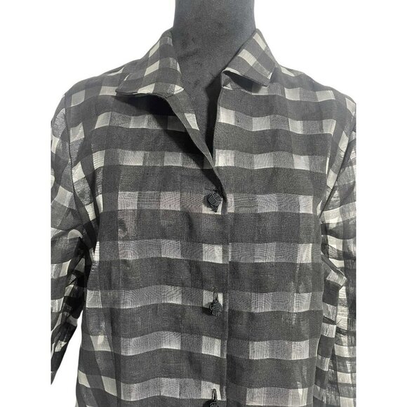 Connie Roberson Size XL  Top Blouse Button Down Shirt Jacket Plaid Collared - Picture 2 of 7